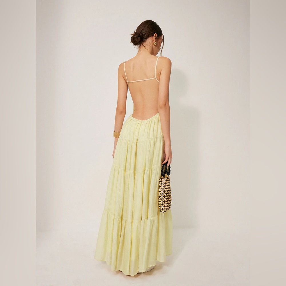Commense Pale Yellow Maxi Dress with Spaghetti Straps - Picture 5 of 5